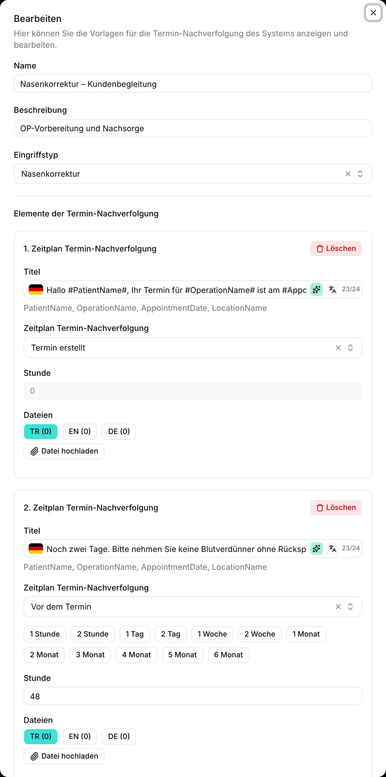 Nachverfolgung vor und nach dem Termin