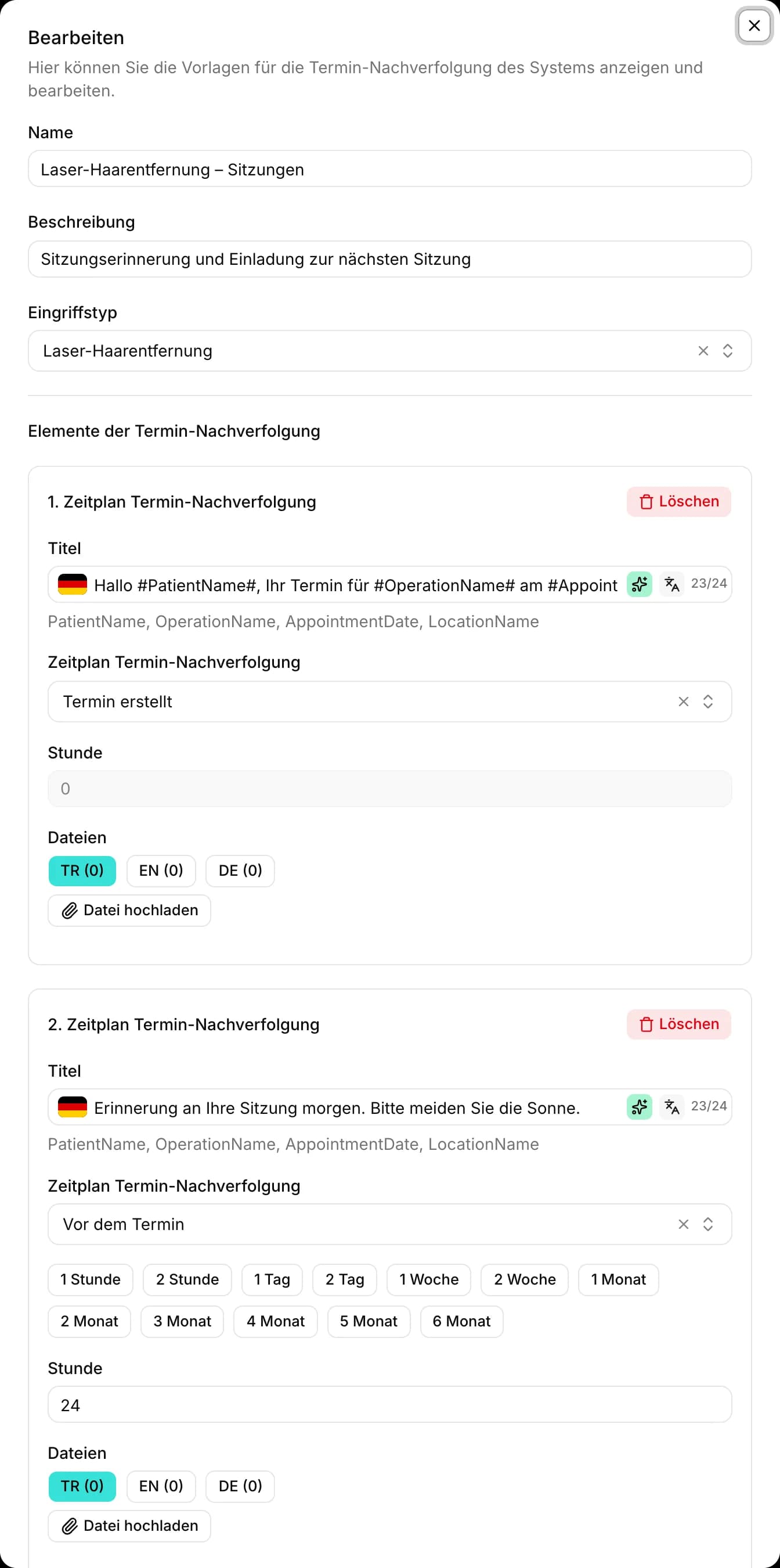Erinnerung und nächste Behandlung