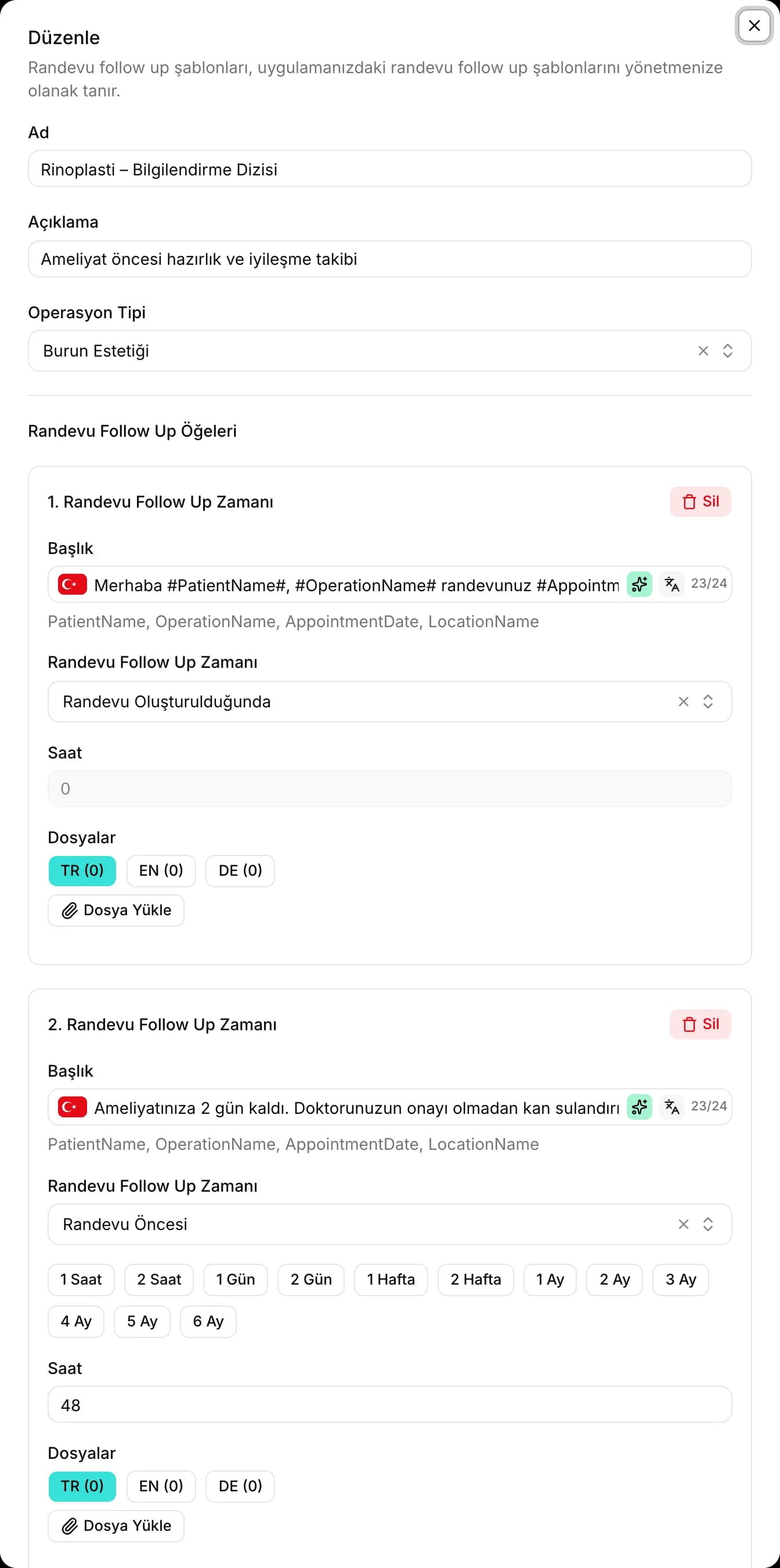 Otomatik hatırlatma ve takip mesajları