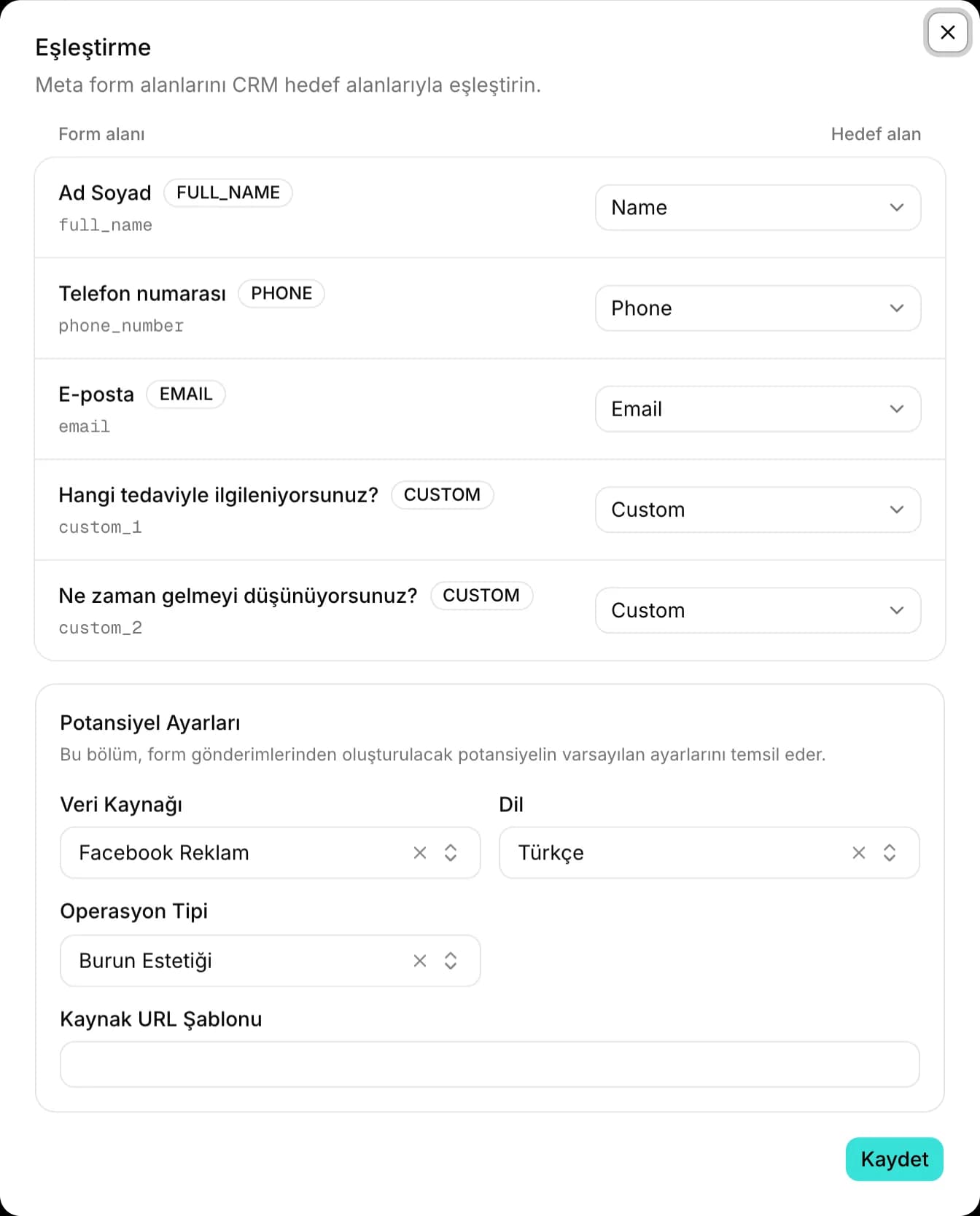 Formları bağlayın, alanları eşleştirin